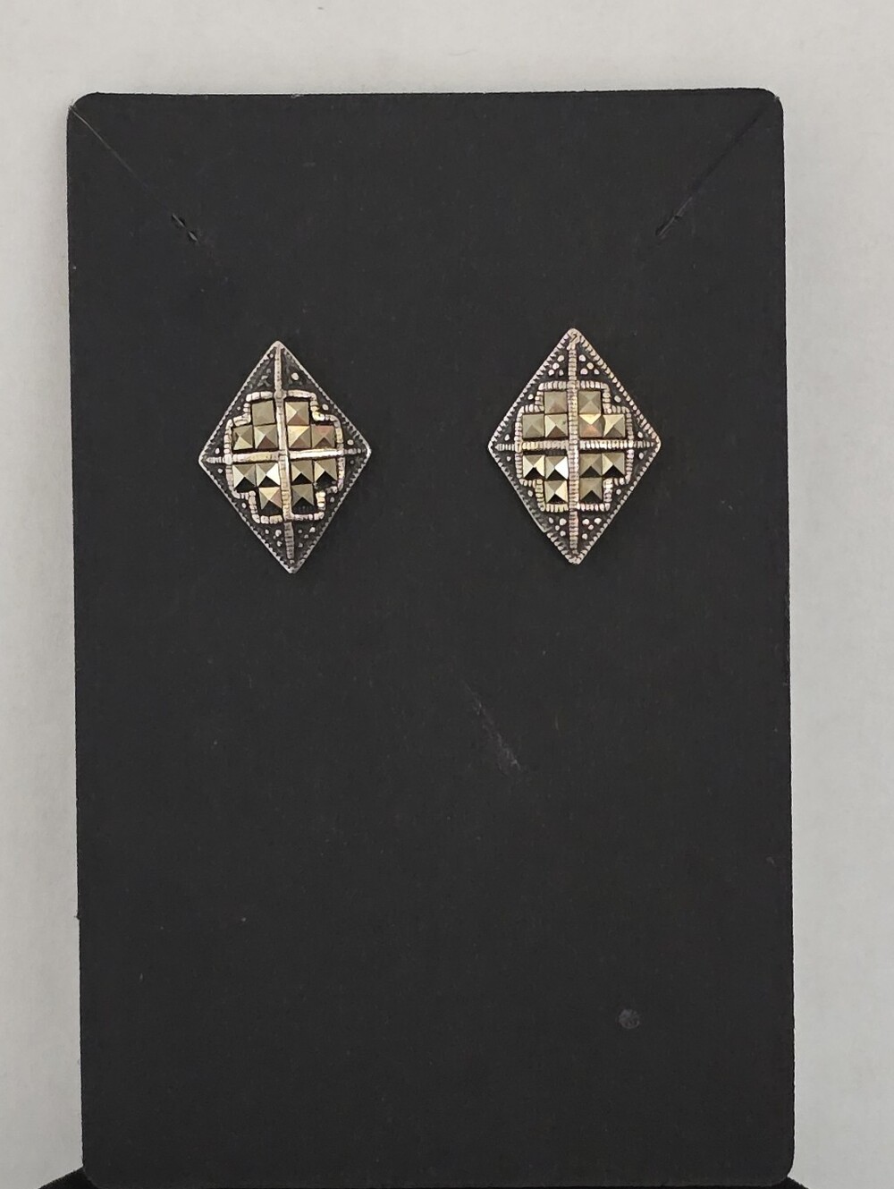Vintage Sterling Silver and Marcasite Post Earrings .75 Inch